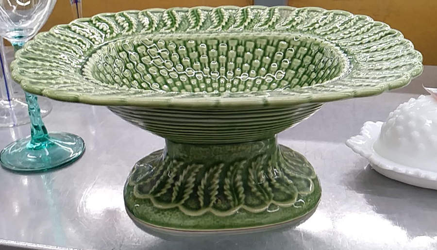 Basketweave Green Footed Centerpiece by Bordallo Pinheiro-1