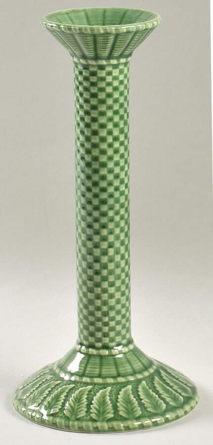 Basketweave Green 9" Tall Candlestick by Bordallo Pinheiro-1