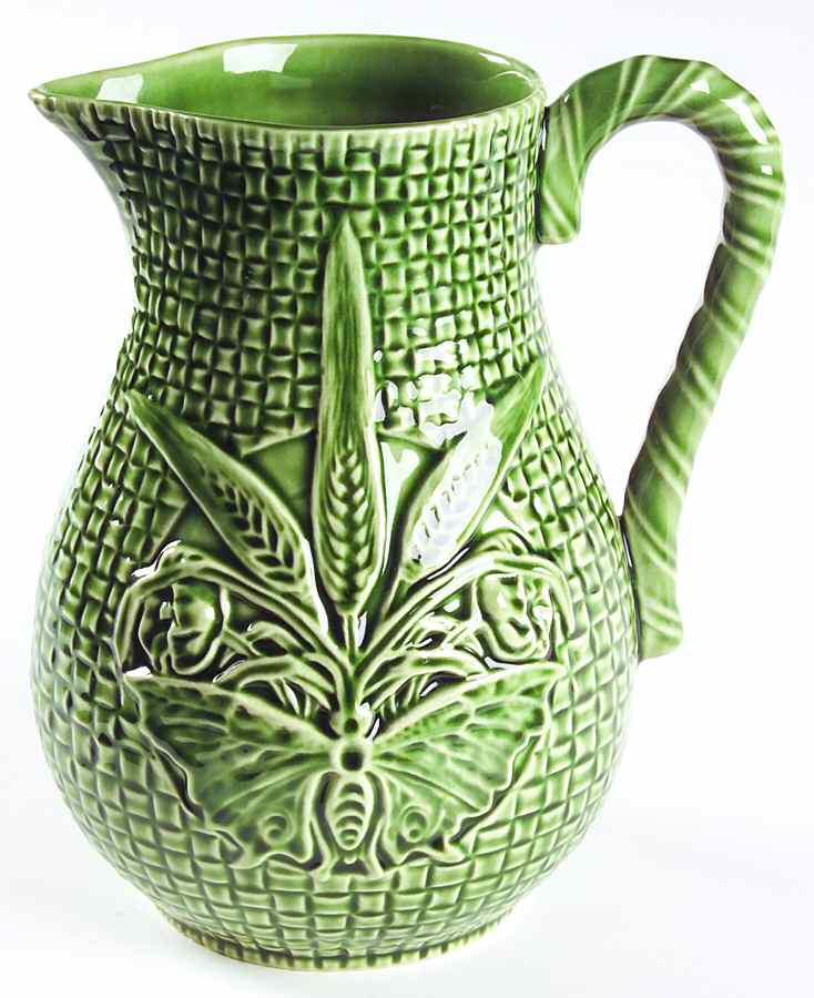 Basketweave Green 64 Oz Pitcher by Bordallo Pinheiro-1