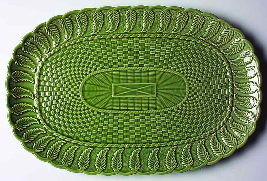 Basketweave Green 17" Oval Serving Platter by Bordallo Pinheiro-1