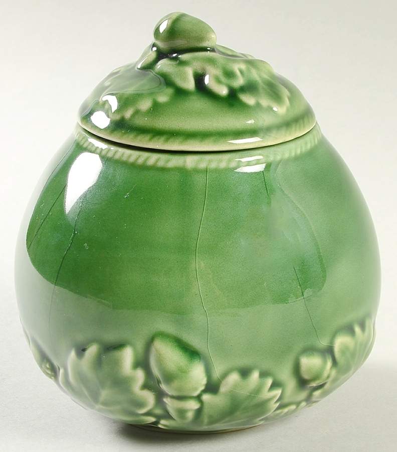 Oak Leaf Green Sugar Bowl & Lid by Bordallo Pinheiro-1