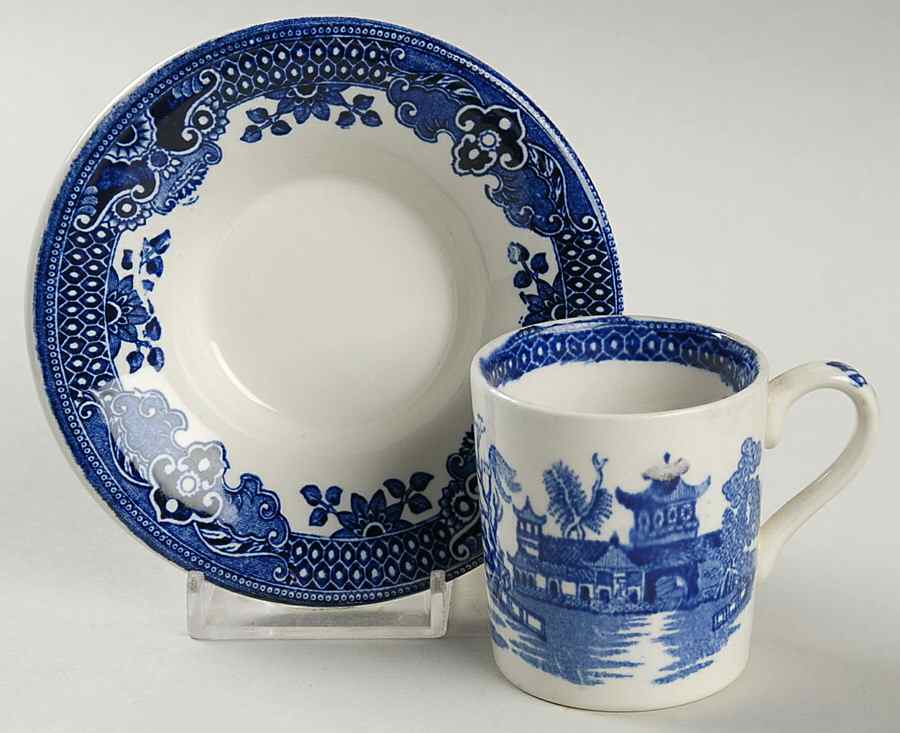 Willow Blue (No Gold Trim) Flat Demitasse Cup & Saucer Set by Burgess & Leigh-1