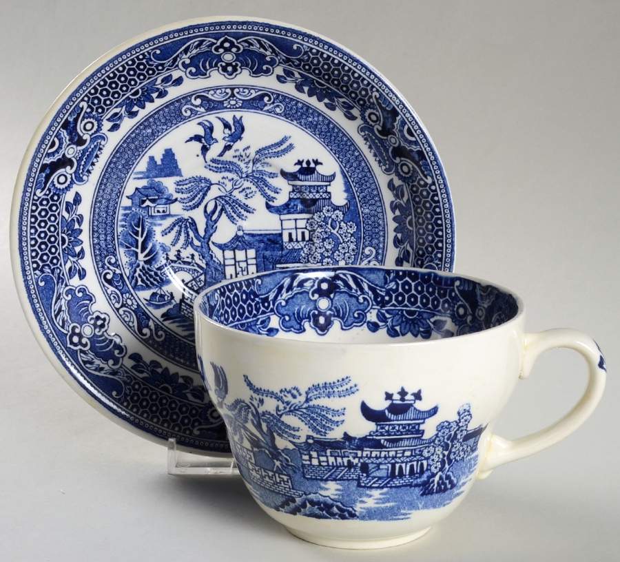 Willow Blue (No Gold Trim) Breakfast Cup & Saucer Set by Burgess & Leigh-1