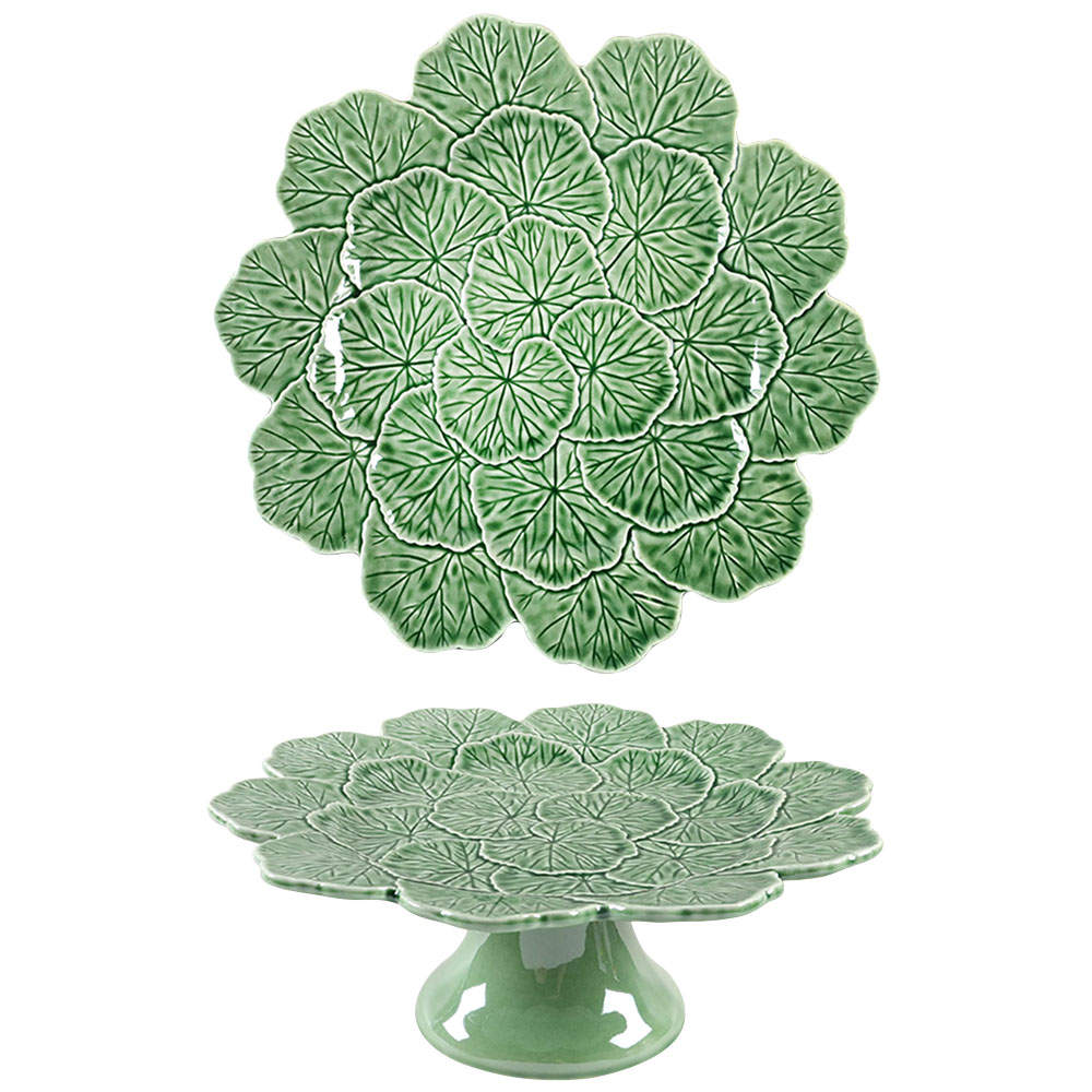 Geranium Green 13" Diameter Pedestal Cake Stand by Bordallo Pinheiro-1
