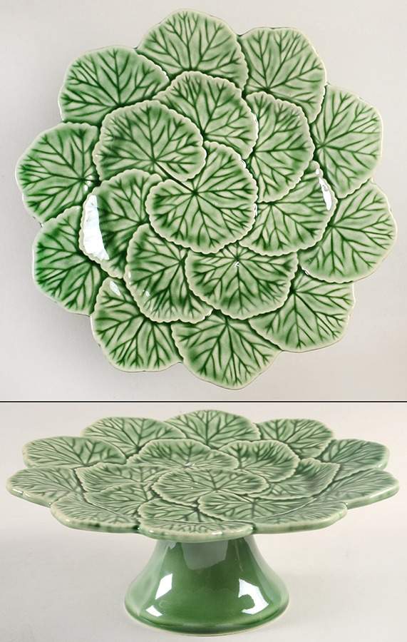 Geranium Green 8" Diameter Pedestal Cake Stand by Bordallo Pinheiro-1