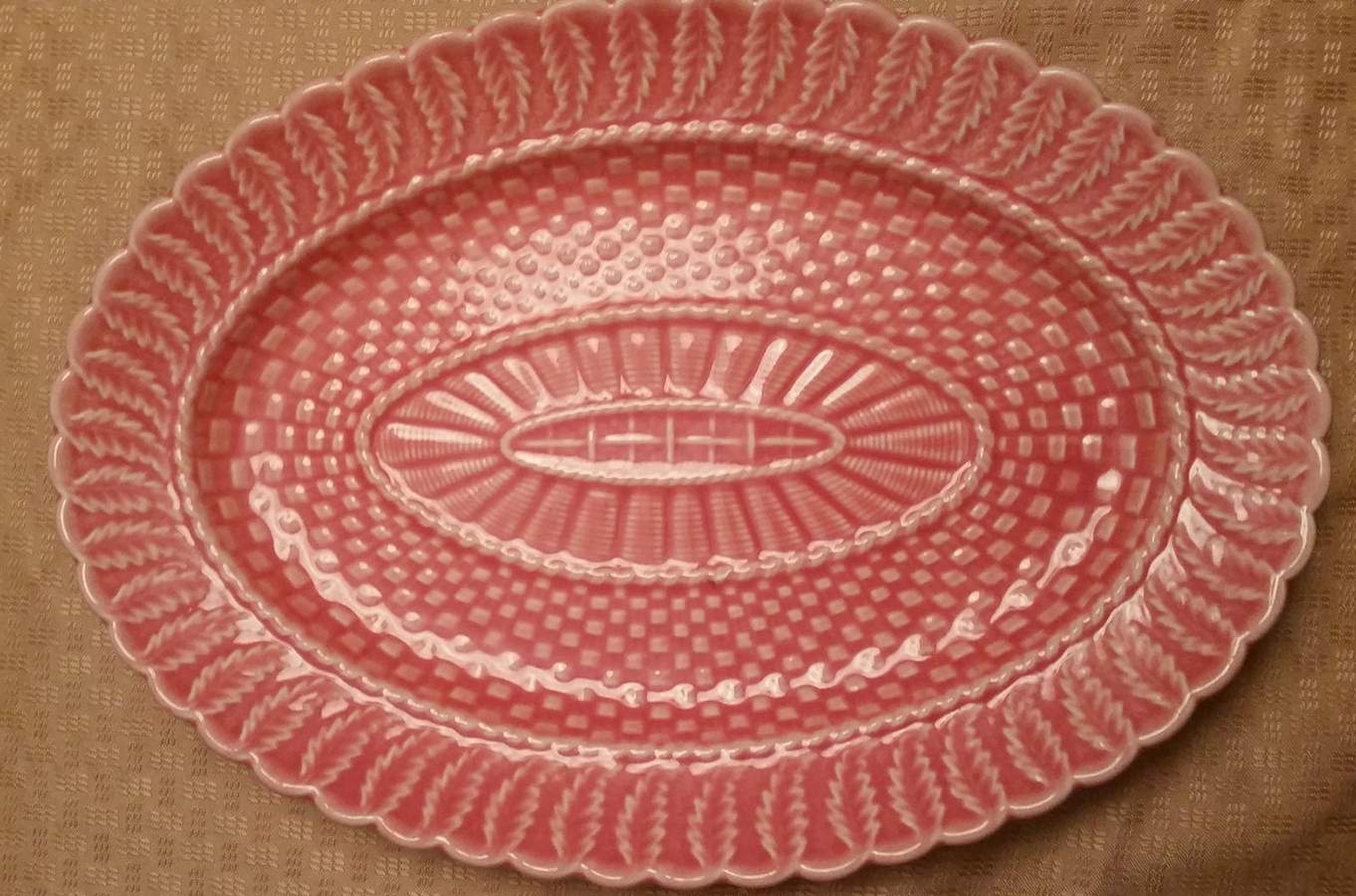 Basketweave Red 13" Oval Serving Platter by Bordallo Pinheiro-1