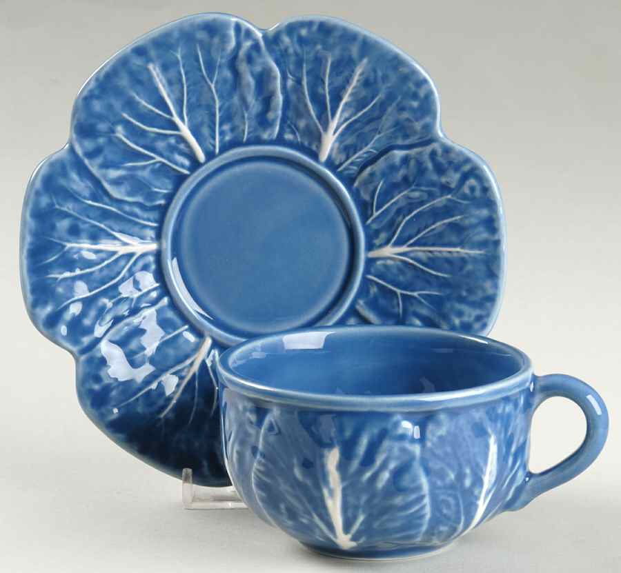 Cabbage Blue Flat Cup & Saucer Set by Bordallo Pinheiro-1