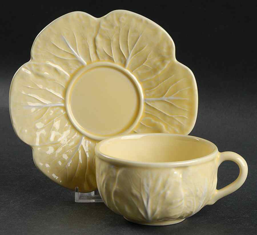 Cabbage Yellow Flat Cup & Saucer Set by Bordallo Pinheiro-1