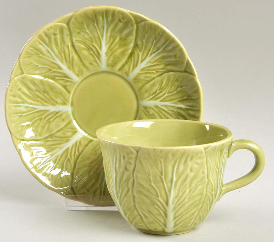 Cabbage Light Green Flat Cup & Saucer Set by Bordallo Pinheiro-1