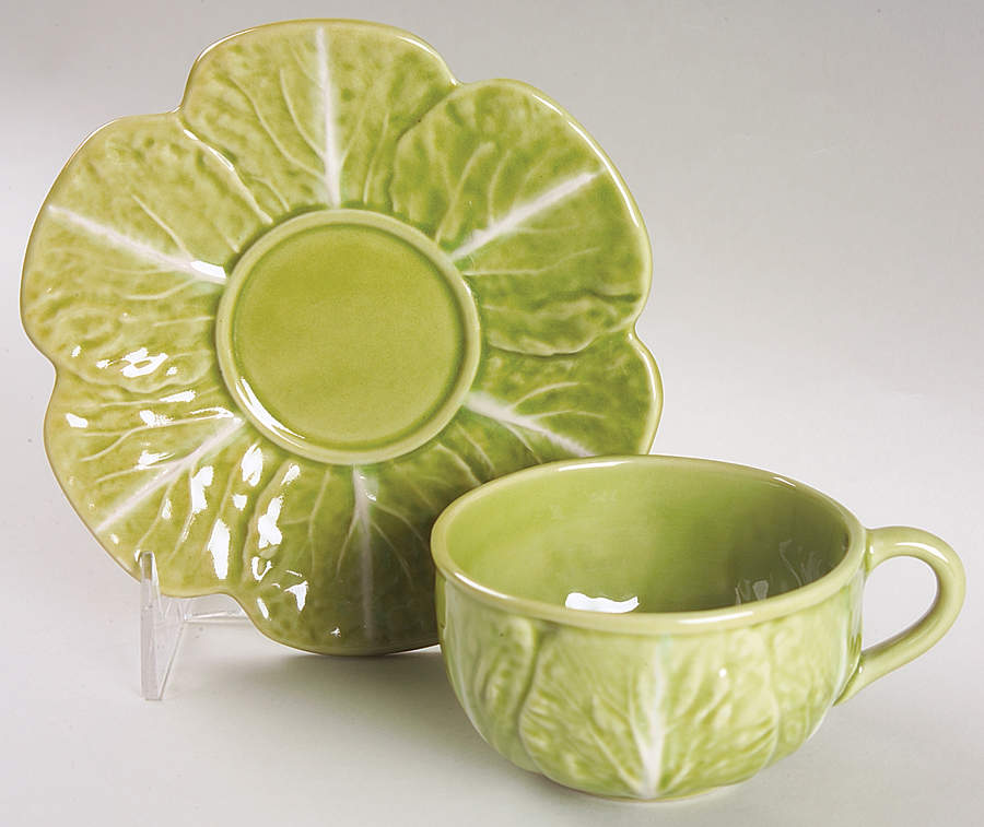 Cabbage Light Green Flat Cup & Saucer Set by Bordallo Pinheiro-1