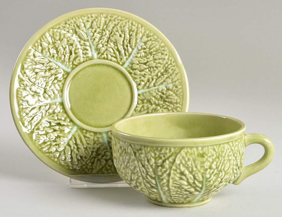Cabbage Light Green Flat Cup & Saucer Set by Bordallo Pinheiro-1