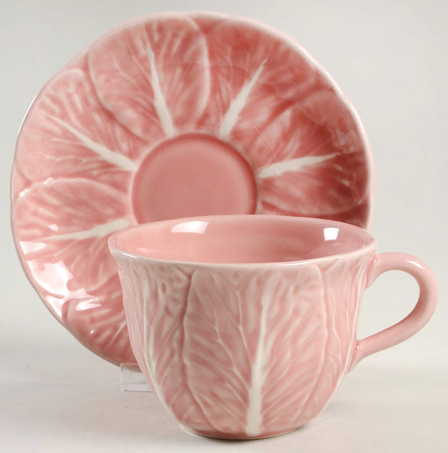 Cabbage Pink Flat Cup & Saucer Set by Bordallo Pinheiro-1