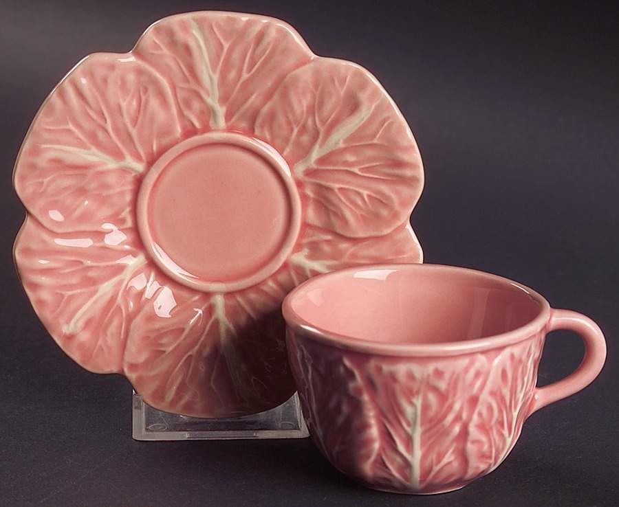 Cabbage Pink Flat Demitasse Cup & Saucer Set by Bordallo Pinheiro-1