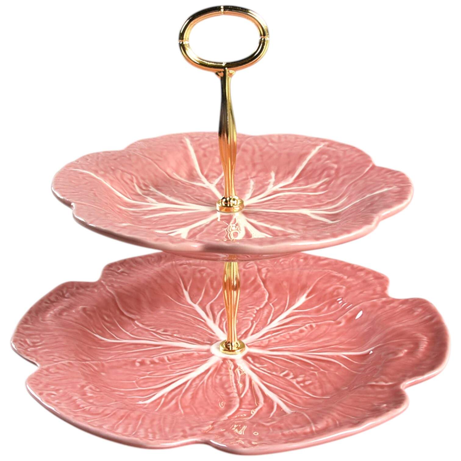 Cabbage Pink 6 5/8"-10"  2 Tiered Serving Tray (Dp, Sp) HC by Bordallo Pinheiro-1