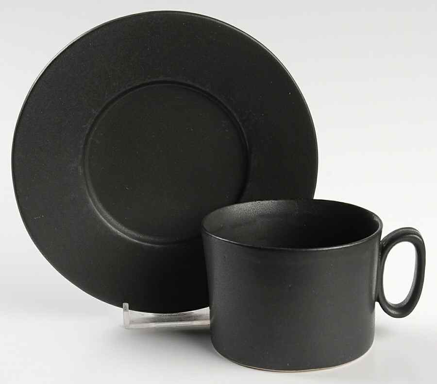Black Velvet Flat Cup & Saucer Set by Bennington Potters-1