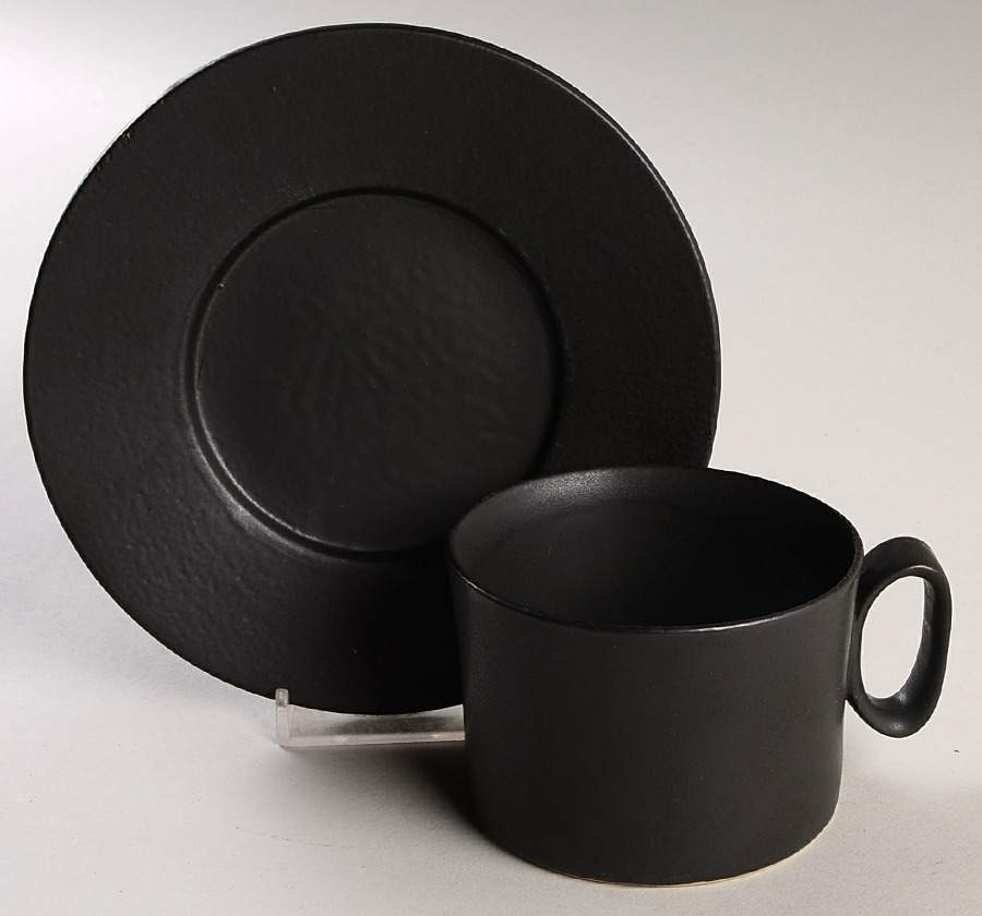 Black Velvet Flat Cup & Saucer Set by Bennington Potters-1