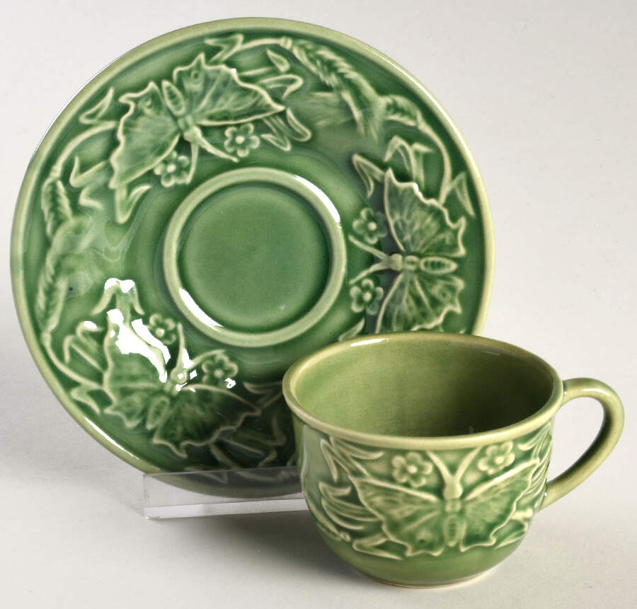 Papillon Ivy Green Flat Demitasse Cup & Saucer Set by Bordallo Pinheiro-1