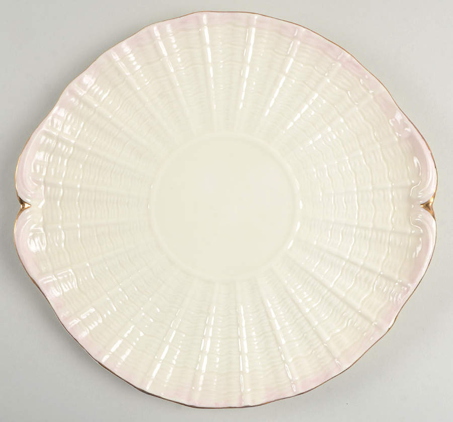 Neptune Pink (Gold Trim) Handled Cake Plate by Belleek Pottery (Ireland)-1