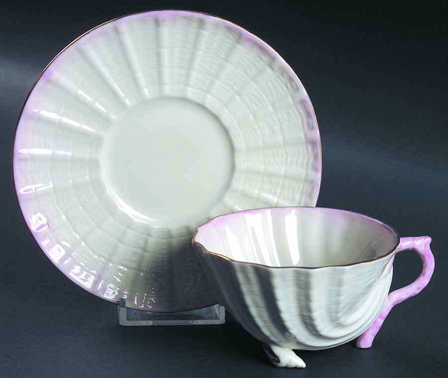 Neptune Pink (Gold Trim) Footed Cup & Saucer Set by Belleek Pottery (Ireland)-1
