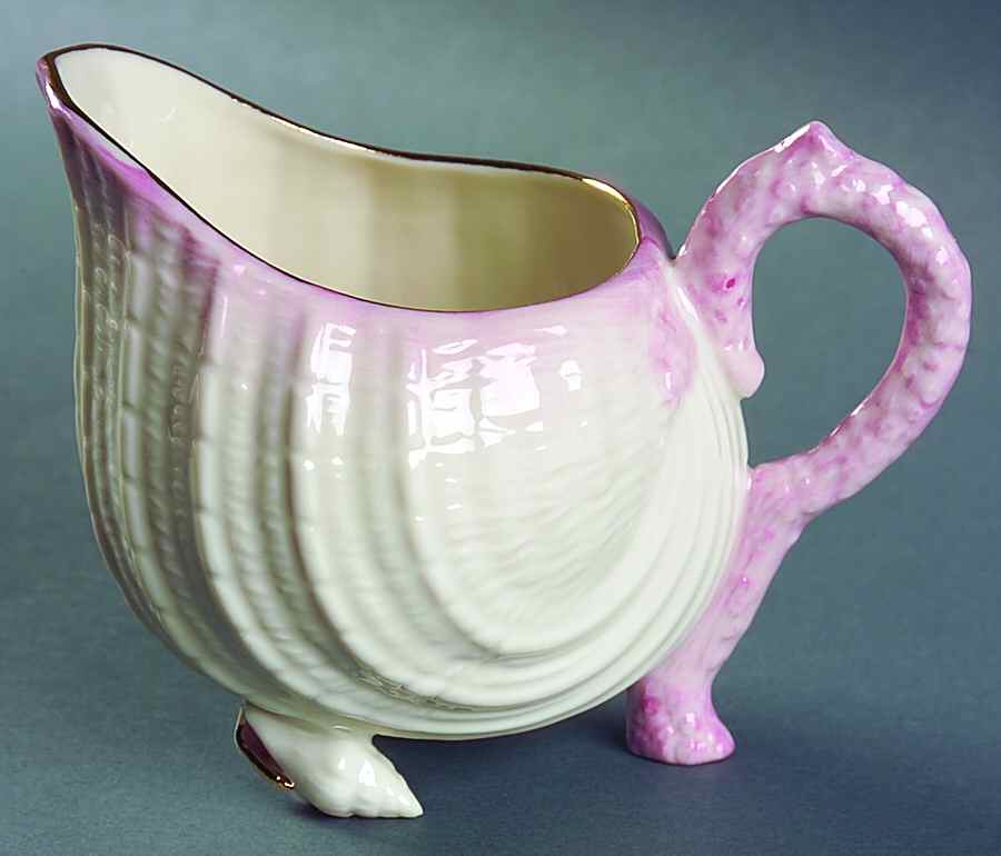 Neptune Pink (Gold Trim) Creamer by Belleek Pottery (Ireland)-1