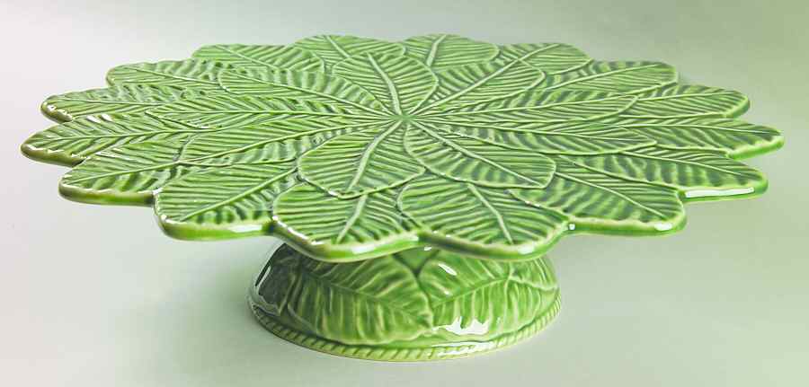 Lemon Leaf Green 13" Diameter Pedestal Cake Stand by Bordallo Pinheiro-1