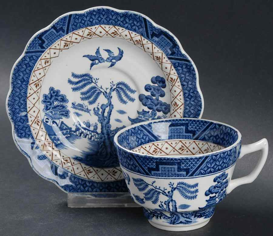 Real Old Willow (No Trim) Flat Cup & Saucer Set by Booths-1