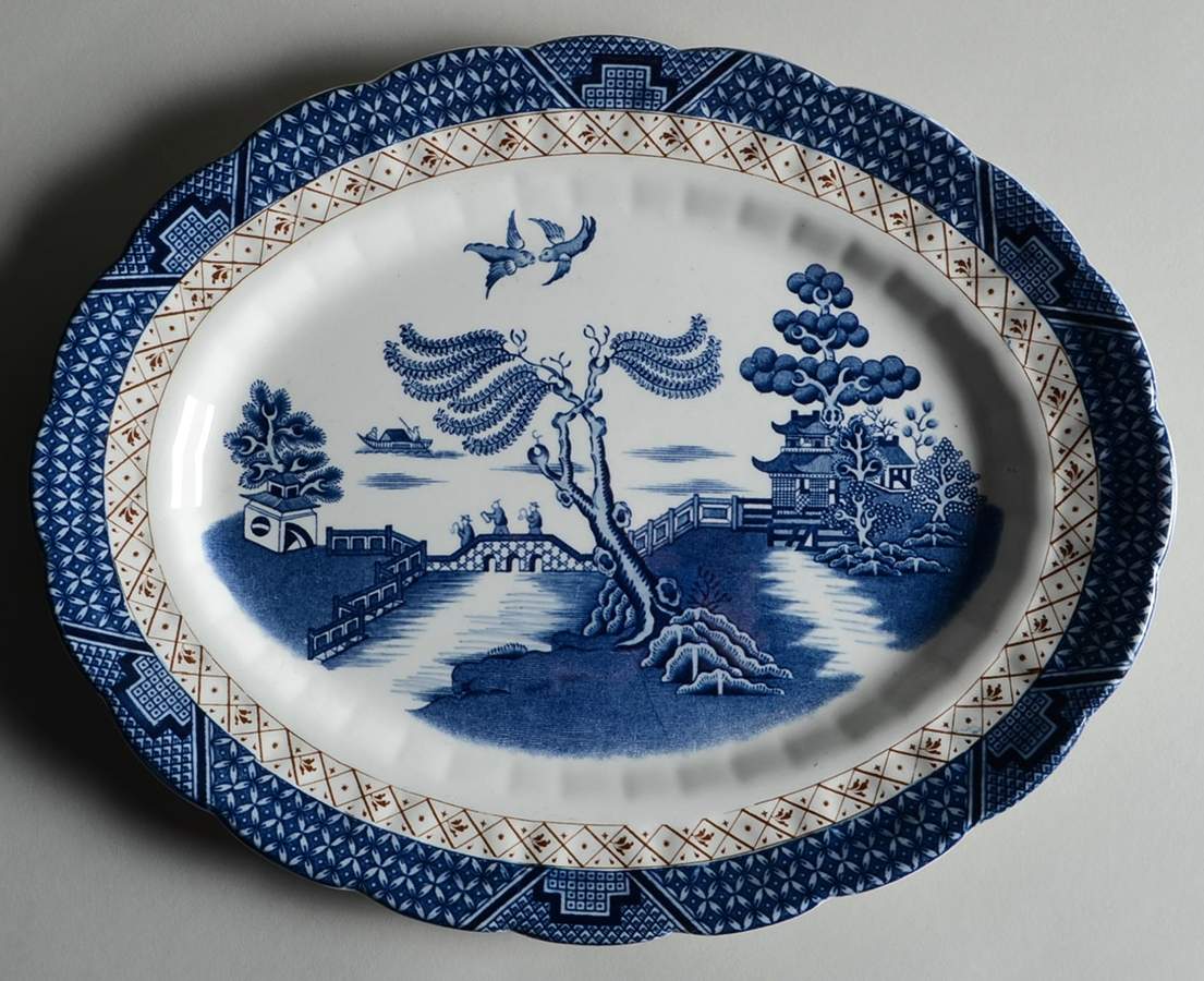 Real Old Willow (No Trim) 12" Oval Serving Platter by Booths-1