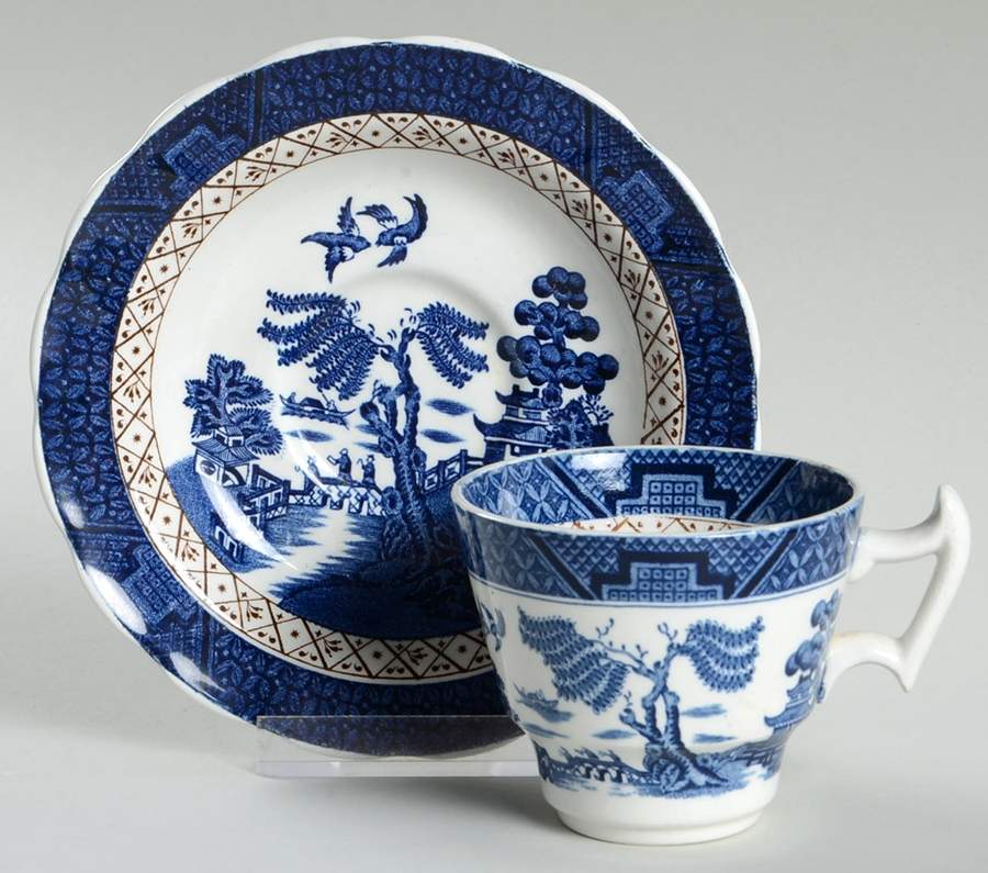 Real Old Willow (No Trim) Flat Demitasse Cup & Saucer Set by Booths-1