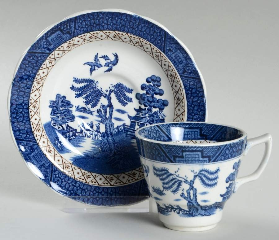Real Old Willow (No Trim) Flat Demitasse Cup & Saucer Set by Booths-1