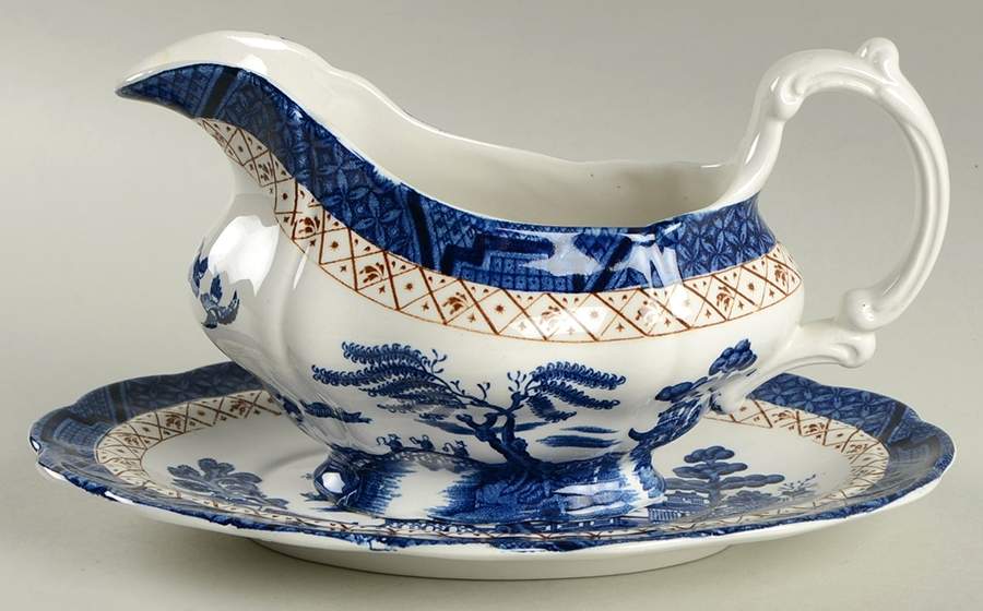 Real Old Willow (No Trim) Gravy Boat & Underplate by Booths-1