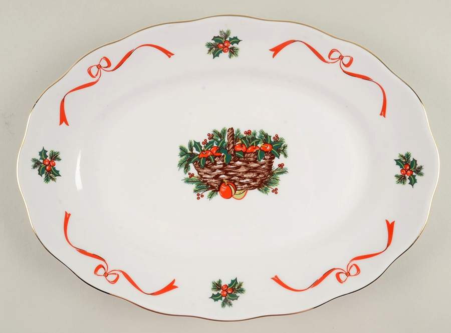 Basket of Cheer (Scalloped, No Emboss) 13" Oval Serving Platter by Baum Brothers-1