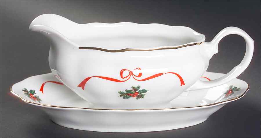Basket of Cheer (Scalloped, No Emboss) Gravy Boat & Underplate/Relish by Baum Brothers-1