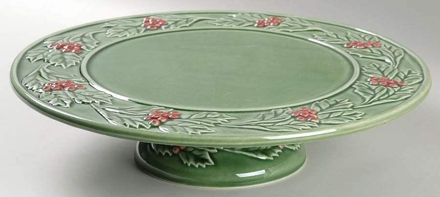 Holly (Christmas Holly) 12" Diameter Pedestal Cake Stand by Bordallo Pinheiro-1