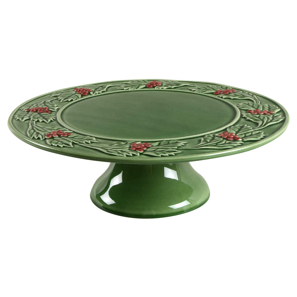 Holly (Christmas Holly) 12" Diameter Pedestal Cake Stand by Bordallo Pinheiro-1