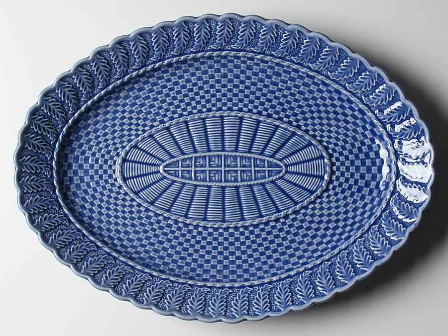 Basketweave Blue 15" Oval Serving Platter by Bordallo Pinheiro-1
