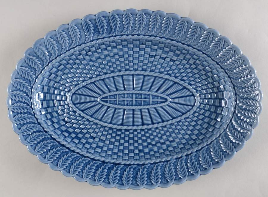 Basketweave Blue 13" Oval Serving Platter by Bordallo Pinheiro-1