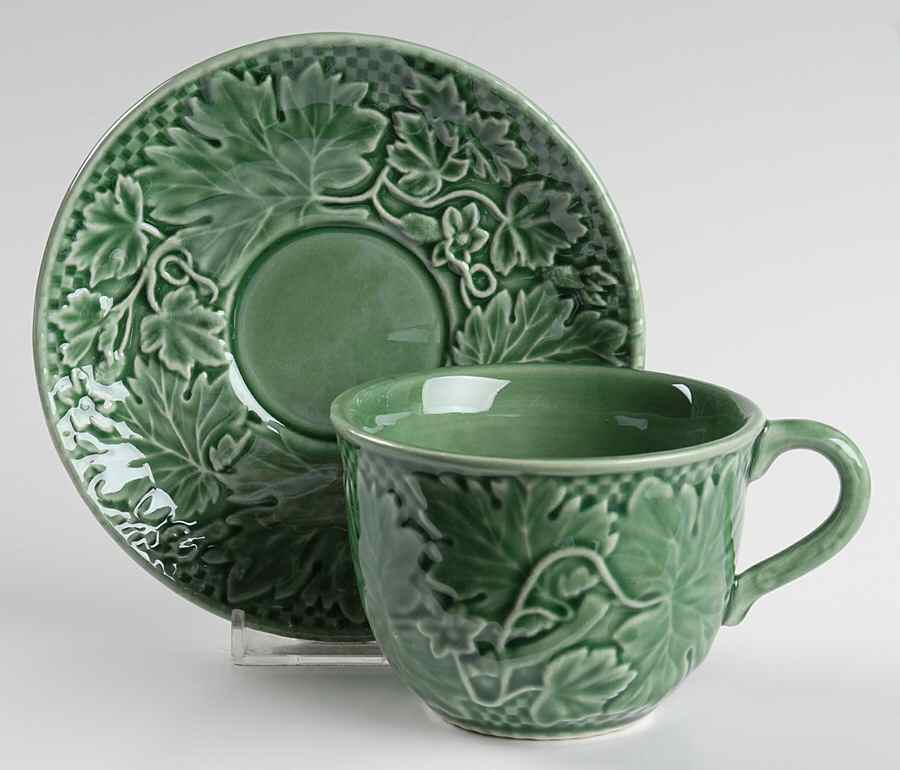Vine Green Flat Cup & Saucer Set by Bordallo Pinheiro-1