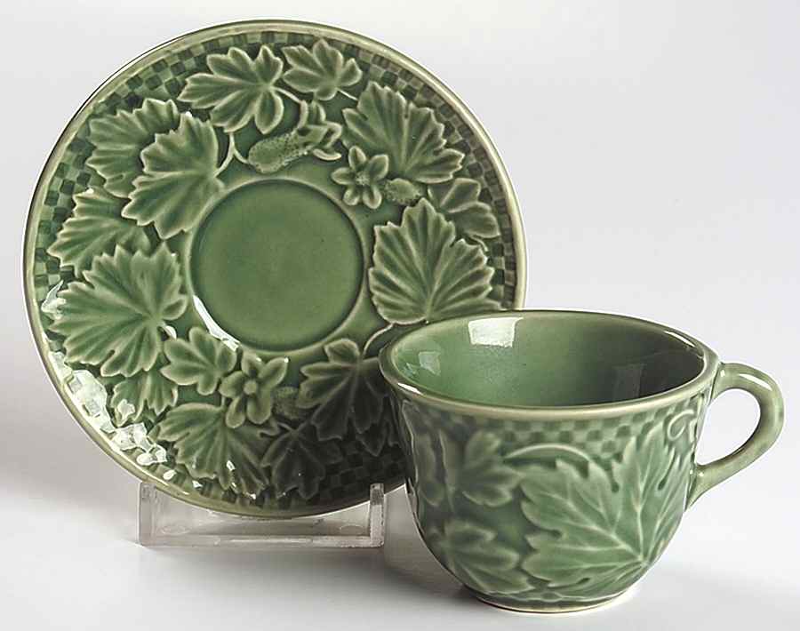 Vine Green Flat Demitasse Cup & Saucer Set by Bordallo Pinheiro-1