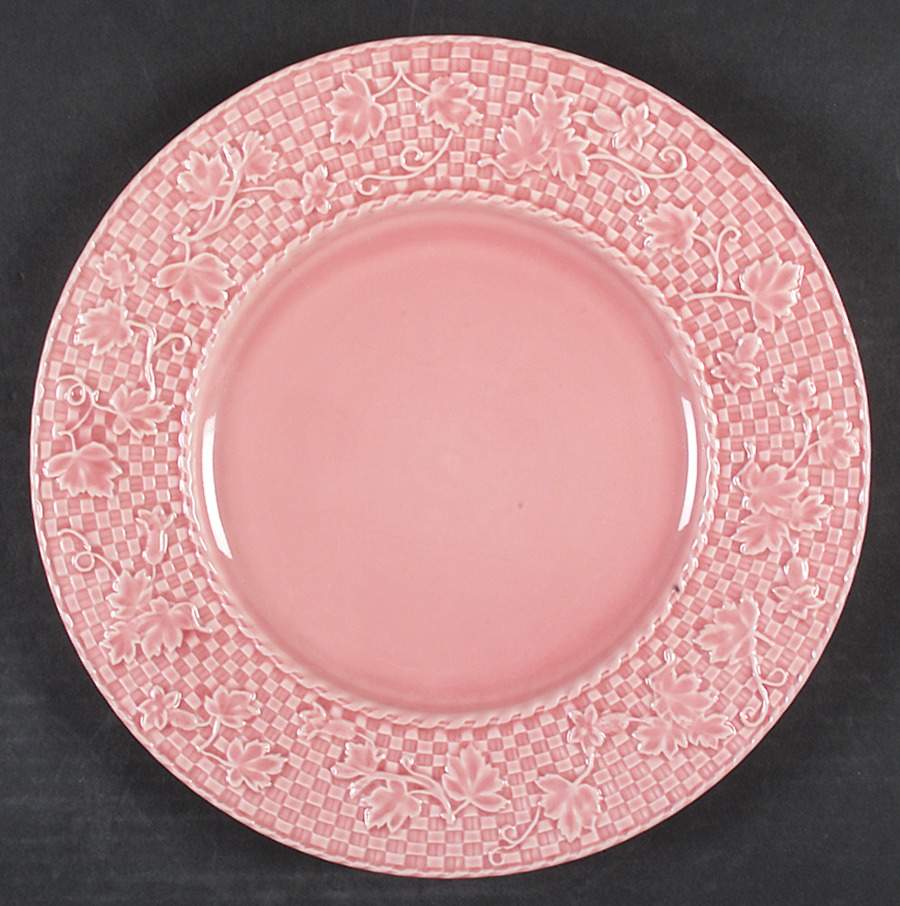 Basketweave Leaves Pink Dinner Plate by Bordallo Pinheiro-1
