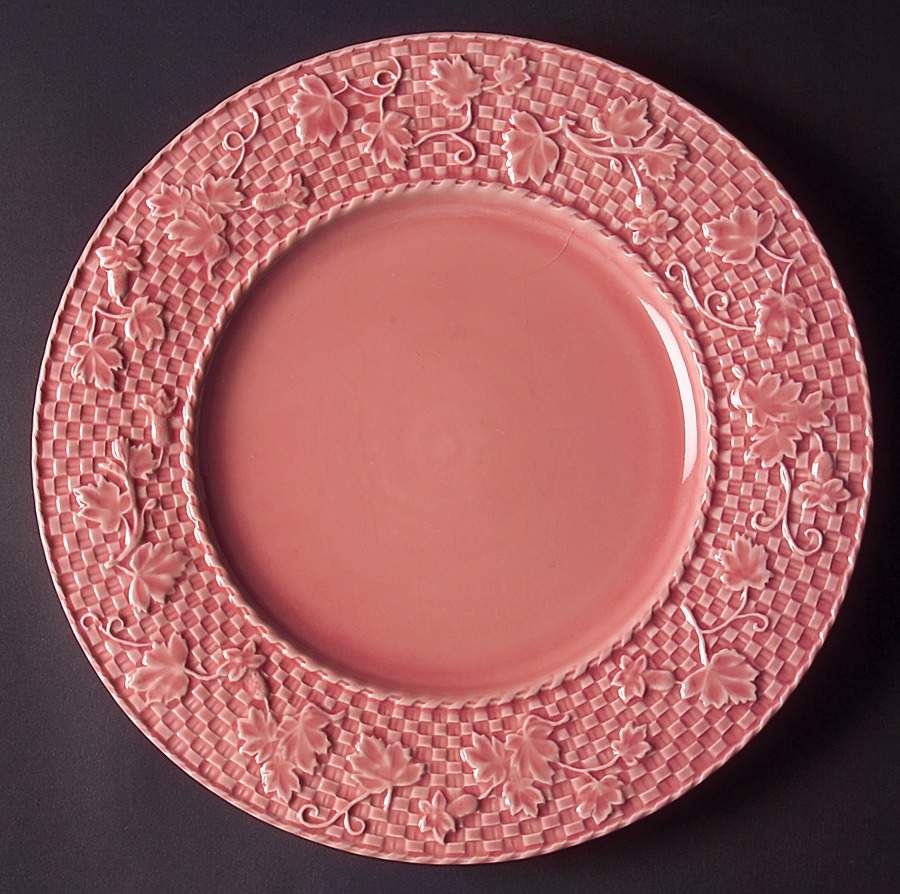Basketweave Leaves Pink 12" Chop Plate (Round Platter) by Bordallo Pinheiro-1
