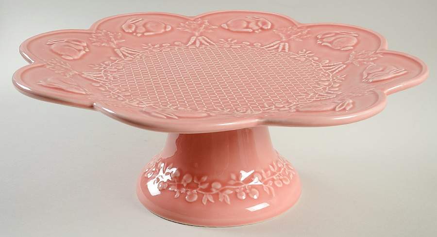 Rabbit Pink Footed Cake Plate by Bordallo Pinheiro-1