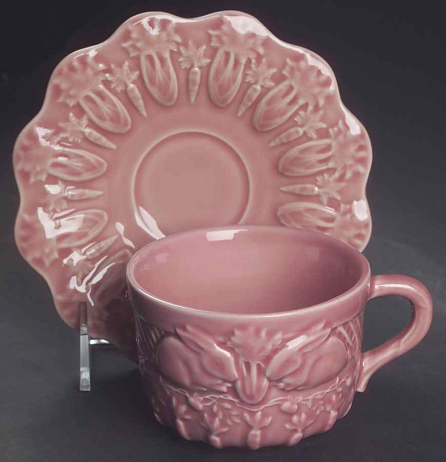 Rabbit Pink Flat Cup & Saucer Set by Bordallo Pinheiro-1