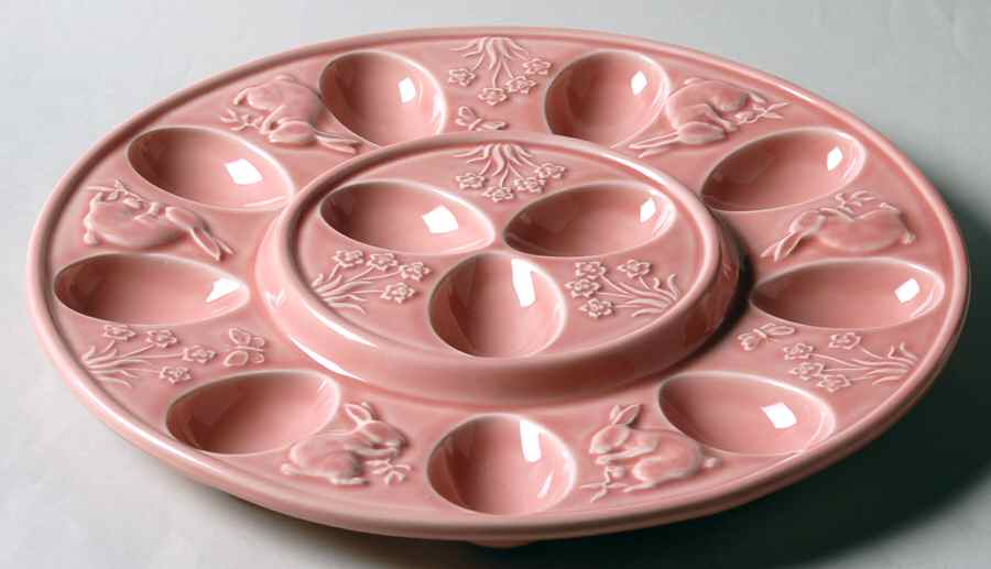 Rabbit Pink Deviled Egg Plate by Bordallo Pinheiro-1