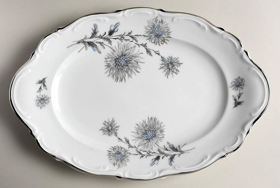 Summertime (2 Large Floral Sprays) 12" Oval Serving Platter by Belcrest-1