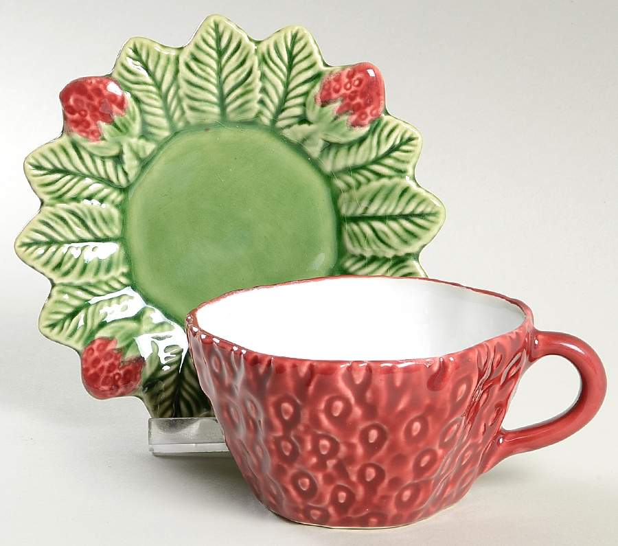Strawberry Service Flat Cup & Saucer Set by Bordallo Pinheiro-1