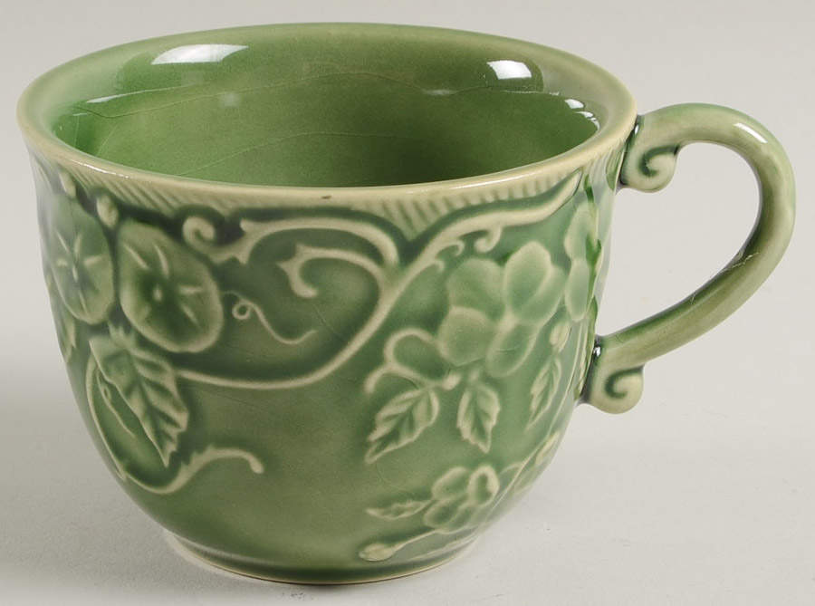 Flowers Green Flat Cup by Bordallo Pinheiro-1