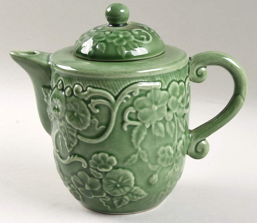 Flowers Green Teapot & Lid by Bordallo Pinheiro-1