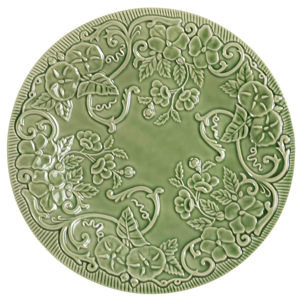Flowers Green Dinner Plate by Bordallo Pinheiro-1