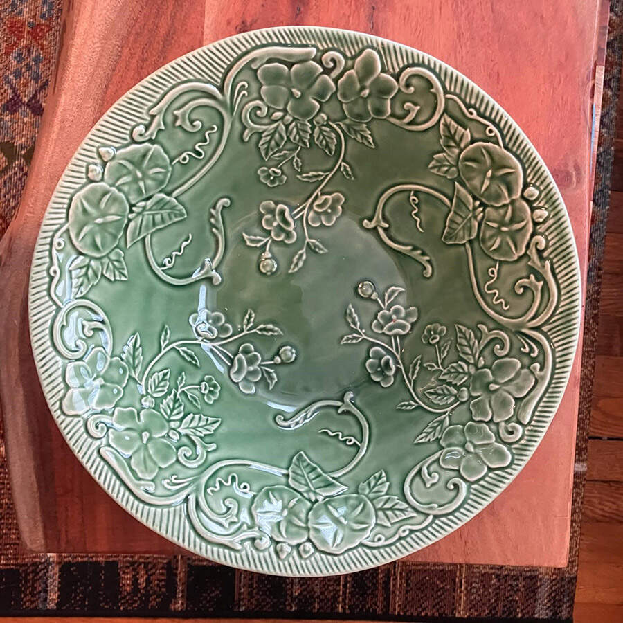 Flowers Green 11" Large Salad Serving Bowl by Bordallo Pinheiro-1