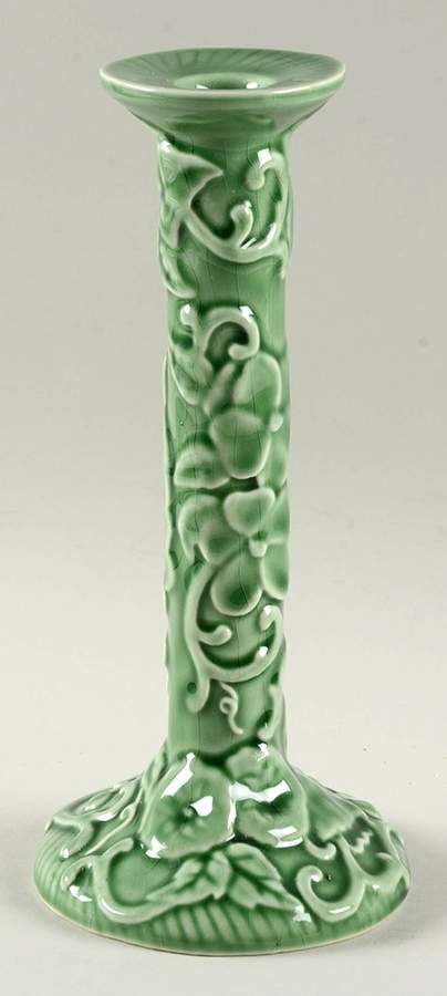Flowers Green 8" Tall Candlestick by Bordallo Pinheiro-1